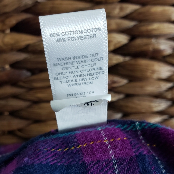 Plaid Flannel Button Up Top Roll Tab Sleeves XXL - Picture 6 of 8